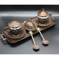 Турецький набір #70 для подачі кави 110 мл Демітас на розносі Мідний колір Турецький набір #70 для подачі кави 110 мл Демітас на розносі Мідний колір