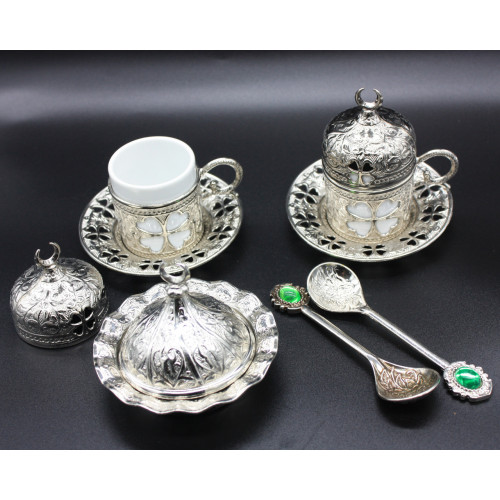 Турецкий набор #88 для подачи кофе 50 мл Демитас Светлое Серебро Турецкий набор #88 для подачи кофе 50 мл Демитас Светлое Серебро