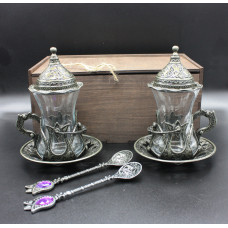 Набір турецьких склянок Армуди в подарунковій коробці для чаю та кави (темне срібло)