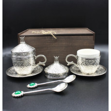 Подарунковий набір турецьких чашок Демітас 110 у коробці для чаю та кави (Срібло)