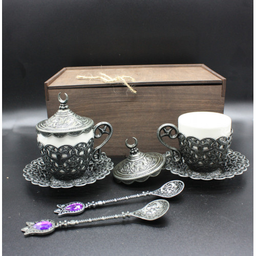 Подарочный набор турецких чашек Демитас 110 в коробке для чая и кофе (Темное серебро) Подарочный набор турецких чашек Демитас 110 в коробке для чая и кофе (Темное серебро)