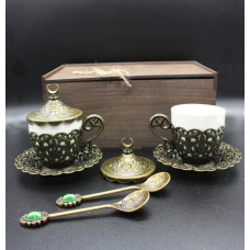 Подарунковий набір турецьких чашок Демітас 110 у коробці для чаю та кави (Бронза)
