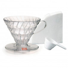 Набір Пуровер HARIO V60 02 (400мл. прозорий) + 40 фільтрів + мірна ложка Набір Пуровер HARIO V60 02 (400мл. прозорий) + 40 фільтрів + мірна ложка