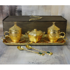 Турецький набір на таці 110 мл. посуд для кави в коробці, Золото