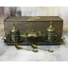 Турецький набір на розносі 50 мл. посуд для кави в коробці, Бронза