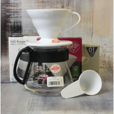 Набір Пуровер HARIO V60 01 білий + Сервер 360 мл + мірна ложка + фільтри V60