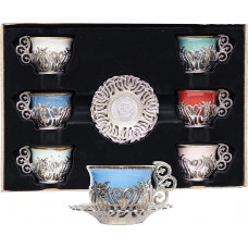 Набір турецьких чашок для кави та чаю 6 шт Срібло Демітас різні кольори Набір турецьких чашок для кави та чаю 6 шт Срібло Демітас різні кольори