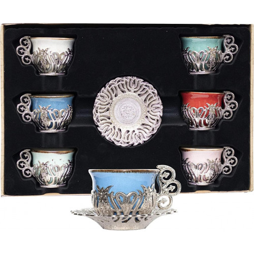 Набор турецких чашек для кофе и чая 6 шт Серебро Демитас разные цвета Набор турецких чашек для кофе и чая 6 шт Серебро Демитас разные цвета