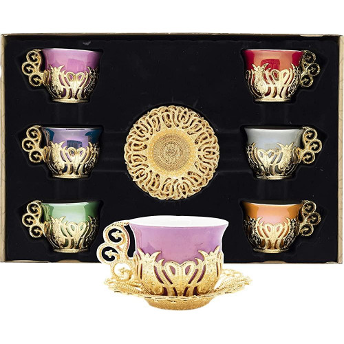 Набор турецких чашек для кофе и чая 6 шт Золото Демитас разные цвета Набор турецких чашек для кофе и чая 6 шт Золото Демитас разные цвета
