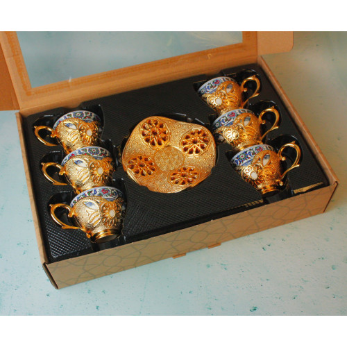 Набор турецких чашек 90 мл. Acar для кофе и чая 6 шт Золото Орнамент Набор турецких чашек 90 мл. Acar для кофе и чая 6 шт Золото Орнамент