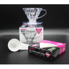 Набір Пуровер HARIO V60 01 200 мл. прозорий + 40 фільтрів + мірна ложка