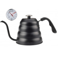 Чайник із термометром 1.2 л Чорний Глянець Pour Over Coffee Pot для кави з тонким носиком