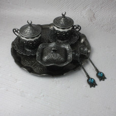 Турецький набір #140 для подачі кави 110 мл демітас на розносі Темне Срібло Турецький набір #140 для подачі кави 110 мл демітас на розносі Темне Срібло