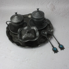 Турецький набір #141 для подачі кави 110 мл демітас на розносіТемне Срібло Турецький набір #141 для подачі кави 110 мл демітас на розносіТемне Срібло