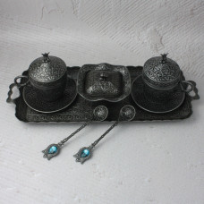 Турецький набір #142 для подачі кави 110 мл демітас на розносі Темне Срібло Турецький набір #142 для подачі кави 110 мл демітас на розносі Темне Срібло