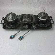 Турецький набір #143 для подачі кави 110 мл демітас на розносі Темне Срібло Турецький набір #143 для подачі кави 110 мл демітас на розносі Темне Срібло