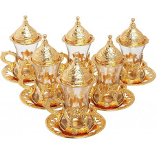 Набір турецьких склянок 6 шт. Армуди з лукумницею для чаю і кави. Золото