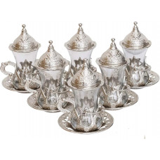 Турецький сервіс Армуди Чай/Кава 6 склянок. Світле Срібло