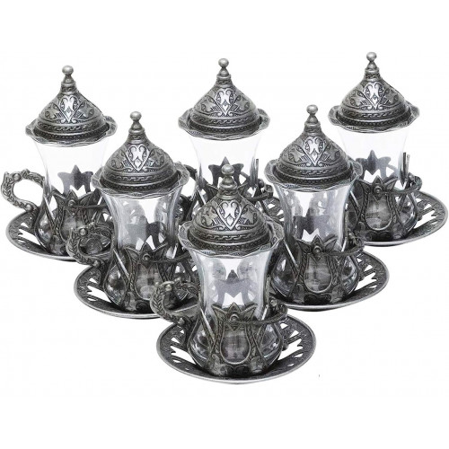 Турецкий сервиз Армуды Чай/кофе. 6 стаканов Темное Серебро Турецкий сервиз Армуды Чай/кофе. 6 стаканов Темное Серебро