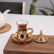 Турецька склянка Армуди з лукумницею для чаю і кави. Золото