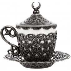 Турецька чашка Акар з блюдцем 110 мл. Колір Темне срібло