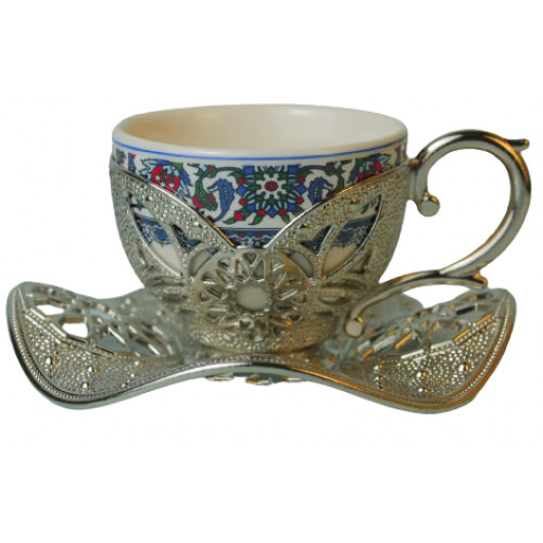 Турецкая чашка 90 мл Acar для подачи кофе Демитас Серебро Орнамент Турецкая чашка 90 мл Acar для подачи кофе Демитас Серебро Орнамент
