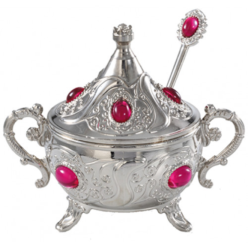 Турецкая сахарница с ложкой цвет серебро (Розовый камень) Турецкая сахарница с ложкой цвет серебро (Розовый камень)