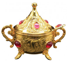 Турецька цукорниця з ложкою колір золотий (Рожевий камінь)