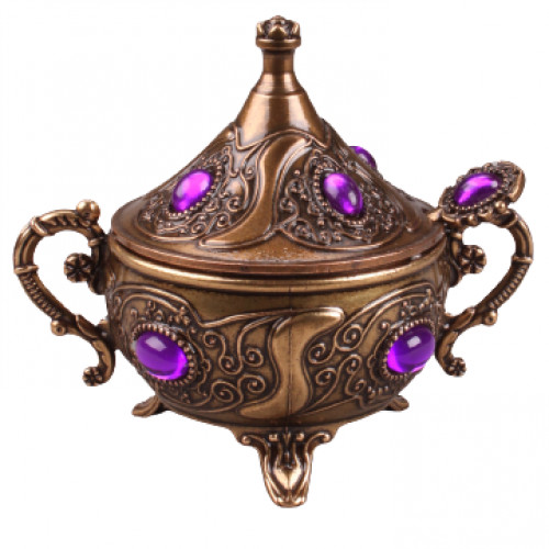 Турецкая сахарница с ложкой цвет Медный (Филетовый камень) Турецкая сахарница с ложкой цвет Медный (Филетовый камень)