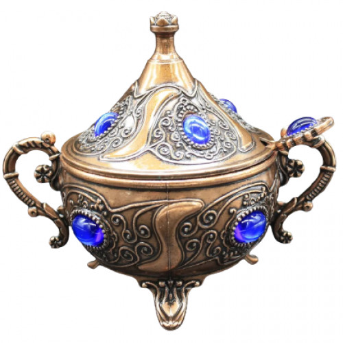 Турецкая сахарница с ложкой цвет медный (Синий камень) Турецкая сахарница с ложкой цвет медный (Синий камень)