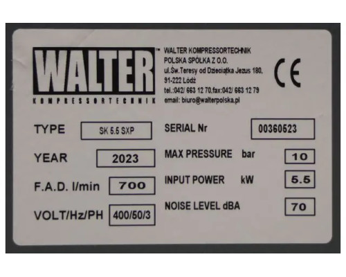 Гвинтовий компресор з ремінним приводом WALTER SK 5,5 SXP