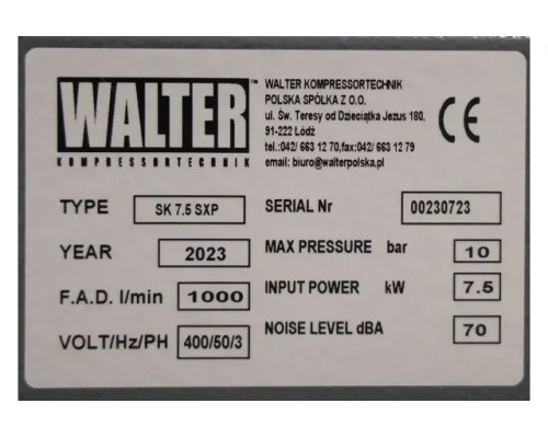 Гвинтовий компресор з ремінним приводом WALTER SK 7,5 SXP