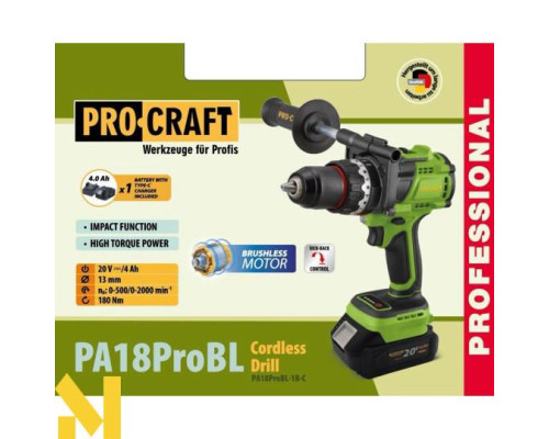 Шуруповерт акумуляторний ударний ProCraft PA-18 ProBL (1 АКБ та ЗП)