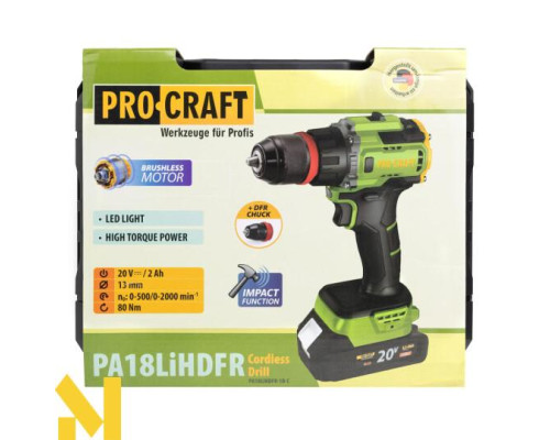 Шуруповерт акумуляторний Procraft PA18LiH DFR