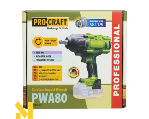 Гайковерт акумуляторний Procraft PWA80 (без АКБ та ЗП)