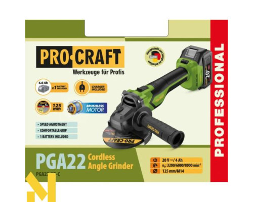 Болгарка (кутова шліфмашина) акумуляторна Procraft PGA22