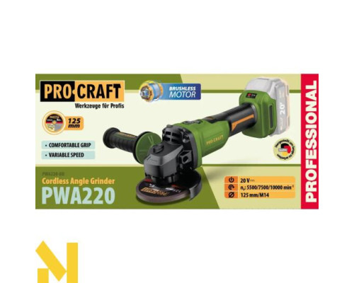 Болгарка (кутова шліфмашина) акумуляторна Procraft PWA220 (без АКБ та ЗП)