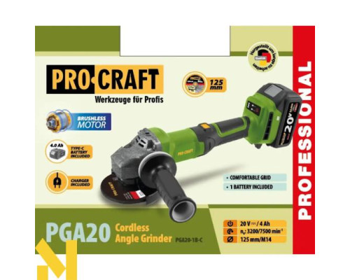 Болгарка (кутова шліфмашина) акумуляторна Procraft PGA20