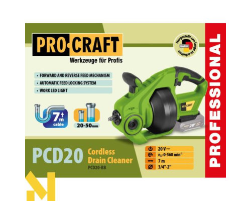Пристрій для прочищення труб акумуляторний Procraft PCD20 (без АКБ та ЗП)