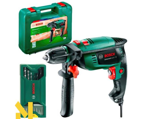 Дриль ударний Bosch UniversalImpact 700 + Набір біт та свердел X-line 15 шт