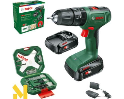 Дриль-шуруповерт ударний акумуляторний Bosch Easy Impact 18V-40 з набором аксесуарів X-line 35 шт (06039D8109)