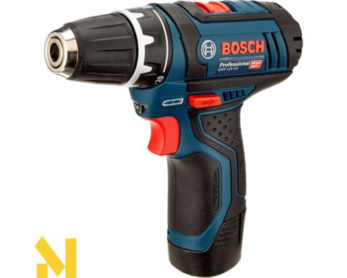 Комплект з шуруповерта Bosch GSR 12V-15 + 2 акумулятора: на 2 Аг і на 4 Аг + набір біт і свердел 39