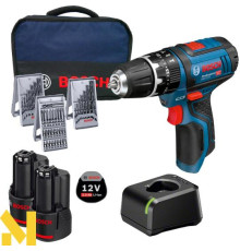Акумуляторний ударний дриль-шуруповерт Bosch GSB 12V-15 + набор біт і сверл 39 шт + сумка