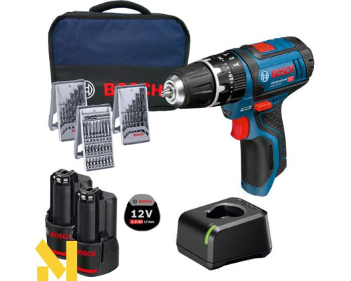 Акумуляторний ударний дриль-шуруповерт Bosch GSB 12V-15 + набор біт і сверл 39 шт + сумка