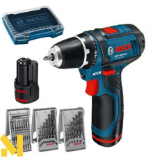 Акумуляторний шуруповерт Bosch GSR 12V-15 (1акум.1,5 Аг)+ набір біт та сверл 39шт.