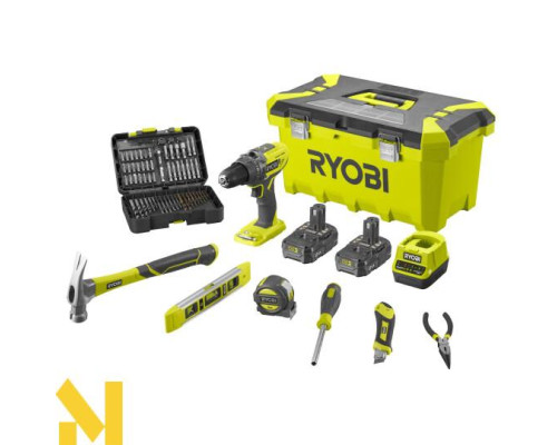 Дриль-шуруповерт Ryobi  R18PD3-220TAH з набором ручного інструменту