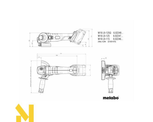 Болгарка (кутова шліфмашина) акумуляторна Metabo W 18 L 9-125 (без АКБ та ЗП)