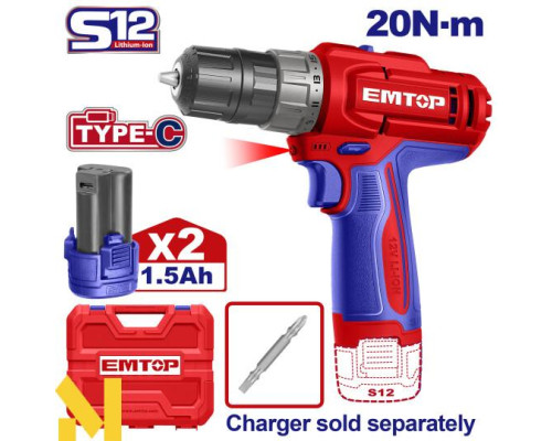 Дриль-шуруповерт акумуляторний EMTOP ECDL12206 (без ЗП)