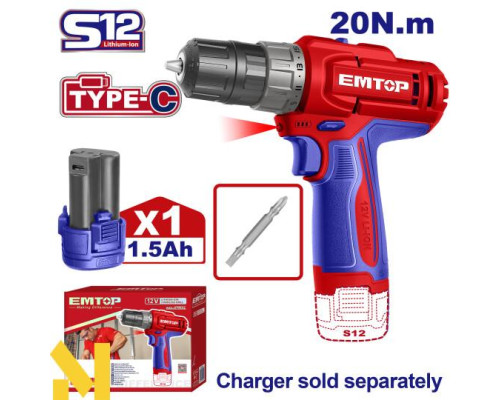 Дриль-шуруповерт акумуляторний EMTOP ECDL122061 (без ЗП)