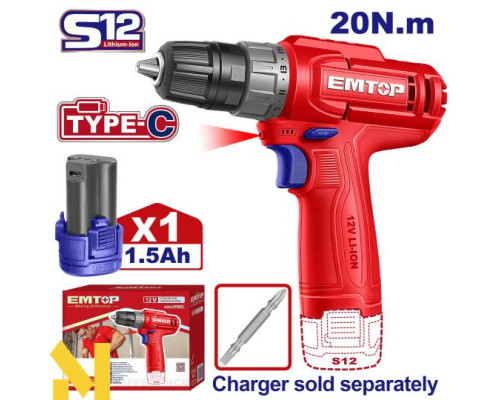 Дриль-шуруповерт акумуляторний EMTOP ECDL12456 (без ЗП)